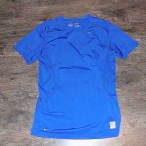 Nike Pro Combat Shirt Mens Small Blue Excellent Dri-FIT Fitted Short Sleeve